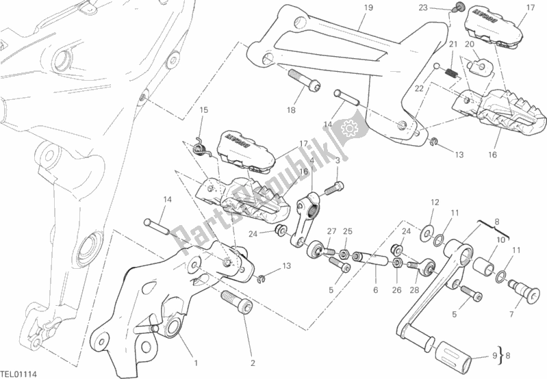 Todas as partes de Apoios Para Os Pés, Esquerdo do Ducati Multistrada 1260 ABS USA 2019